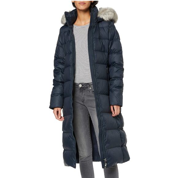 Tommy Hilfiger Gray Tyra Full Line Down Parka Coat with Fur Hood Sz L Outdoors - Picture 2 of 8